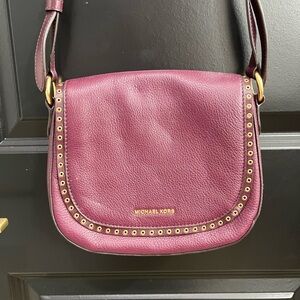 Michael Kors Plum Leather Crossbody with Gold Eyelet Trim